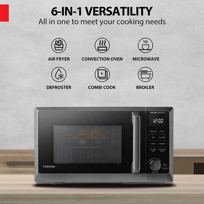 TOSHIBA 7-in-1 Countertop Microwave Oven Air Fryer Combo, Inverter, Convection, Broil, Speedy Combi, Even Defrost, Humidity Sensor, Mute Function, 27 Auto Menu&47 Recipes, 1.0 cu.ft/30QT, 1000W