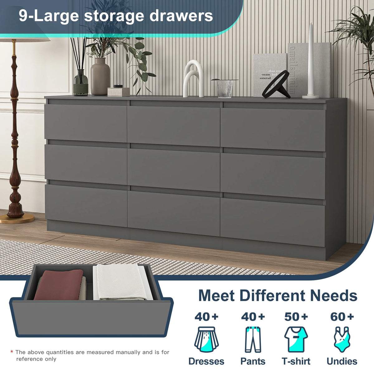 Kadyn Modern 6 Drawer Dresser Wood Cabinet,Dresser for Bedroom, Kitchen Storage Cabinet with Drawers, Chest of Drawers(Black)