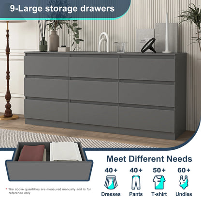 Kadyn Modern 6 Drawer Dresser Wood Cabinet,Dresser for Bedroom, Kitchen Storage Cabinet with Drawers, Chest of Drawers(Black)