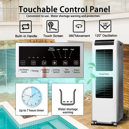 YougetTech 37'' Portable 3000CFM Evaporative Air Cooler