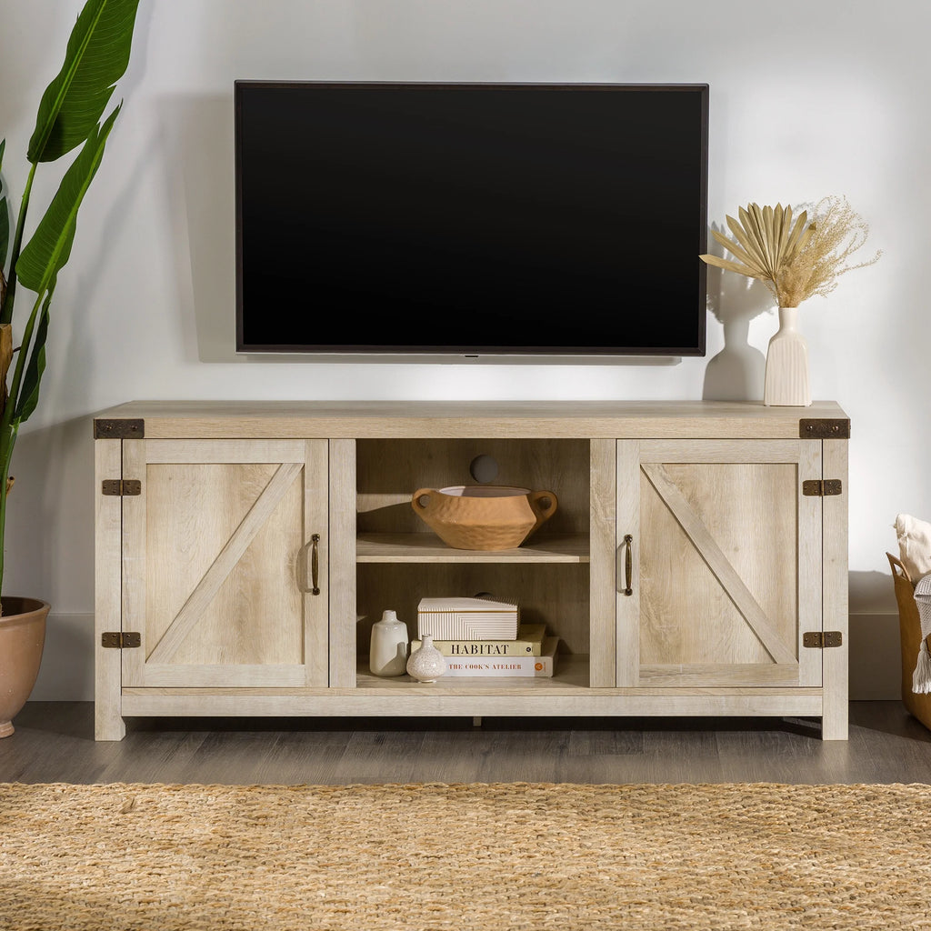 Walker Edison Modern Farmhouse Barn Door TV Stand for TVs up to 65", Grey Wash