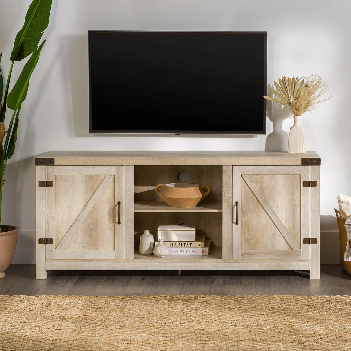 Walker Edison Modern Farmhouse Barn Door TV Stand for TVs up to 65", Grey Wash