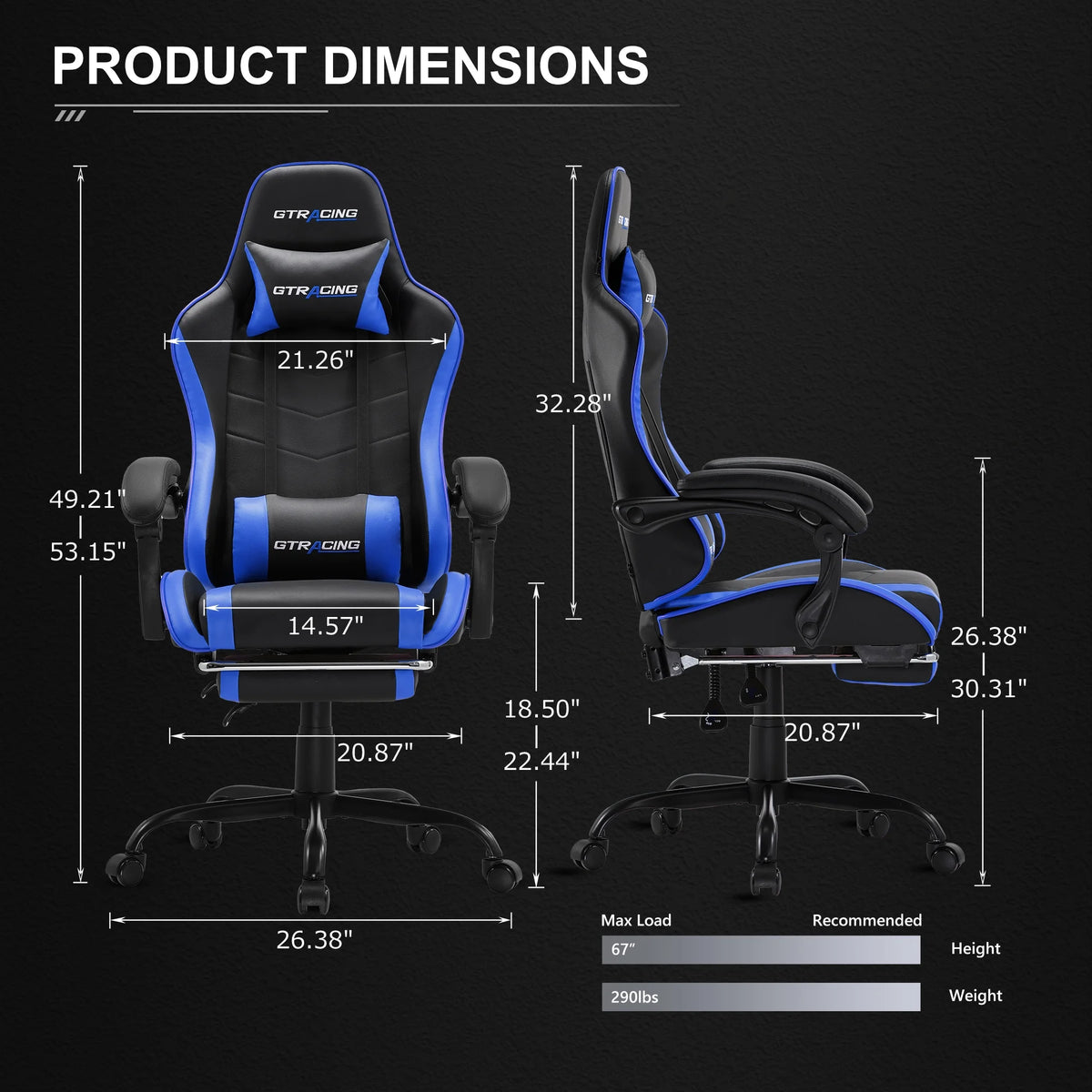 GTRACING GTWD-200 Ergonomic Gaming Chair with Adjustable Pillows and Footrest , White