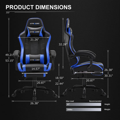 GTRACING GTWD-200 Ergonomic Gaming Chair with Adjustable Pillows and Footrest , White
