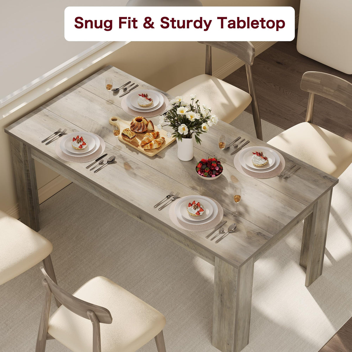 Dining Table for 4-6,63-inch Dining Tables for 4,Farmhouse Kitchen Table with Large Tabletop,Rectangular Dining Room Table,Kitchen Dining Table Dinner Table for Kitchen,Living Room��Only table��