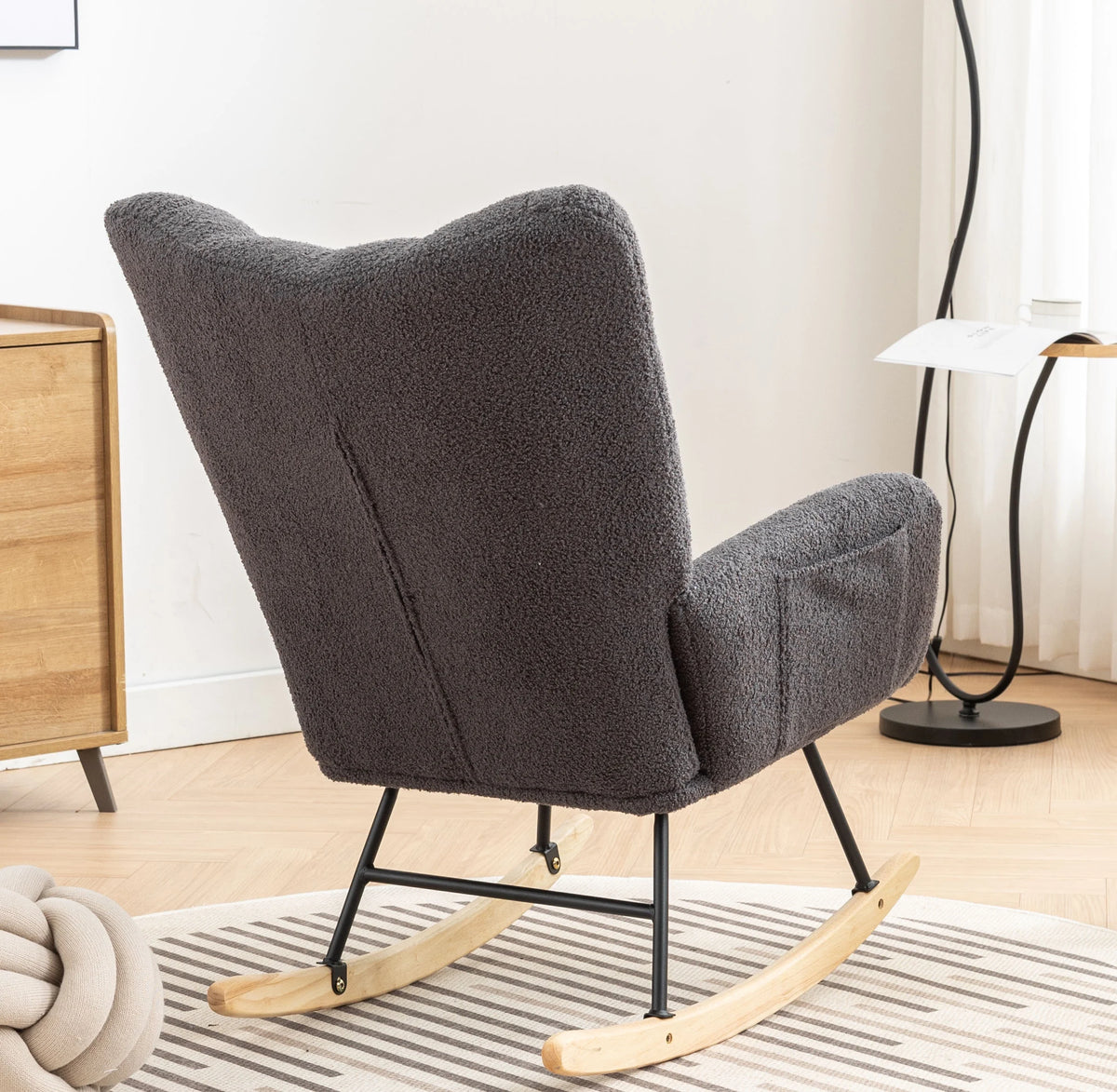 Rocking Chair Nursery,Teddy Upholstered Glider Rocker with High Backrest,Modern Rocking Accent Chairs Glider Recliner for Living Room, Nursery, Bedroom,White