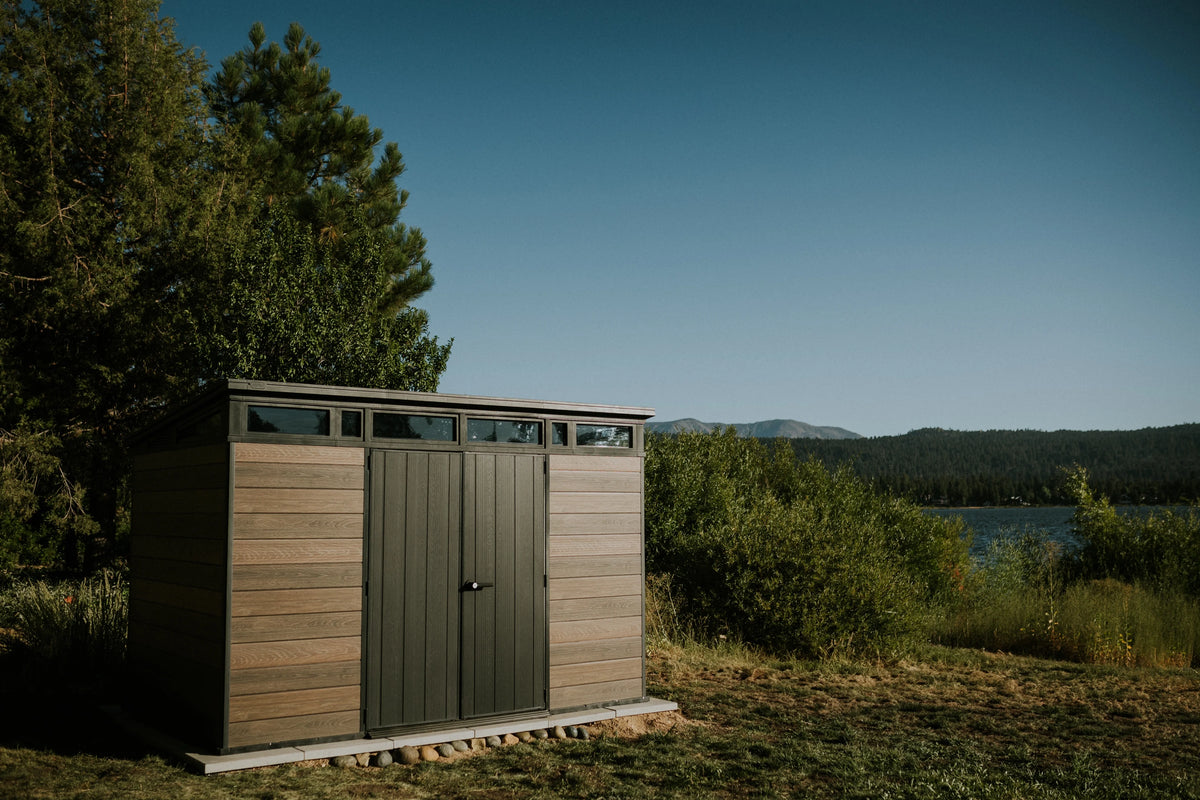 Keter Signature 11x7 ft. Durable Resin Outdoor Storage Shed With Heavy Duty Floor and Locking Door, Walnut