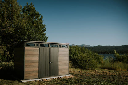 Keter Signature 11x7 ft. Durable Resin Outdoor Storage Shed With Heavy Duty Floor and Locking Door, Walnut