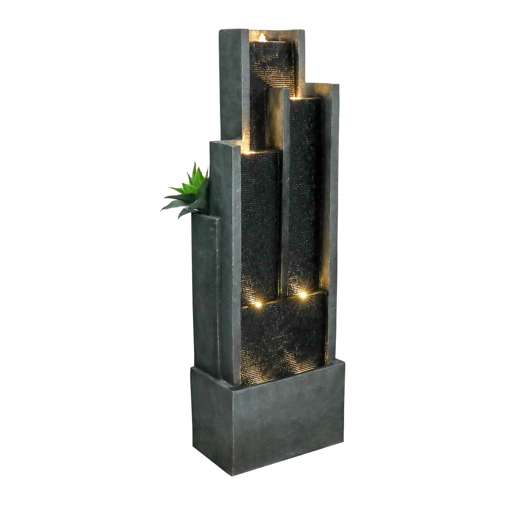 4-Tier Water Fountain with LED Lights  - 50.7" H Waterfall Fountain Indoor Outdoor Water Feature for Home, Patio, Garden
