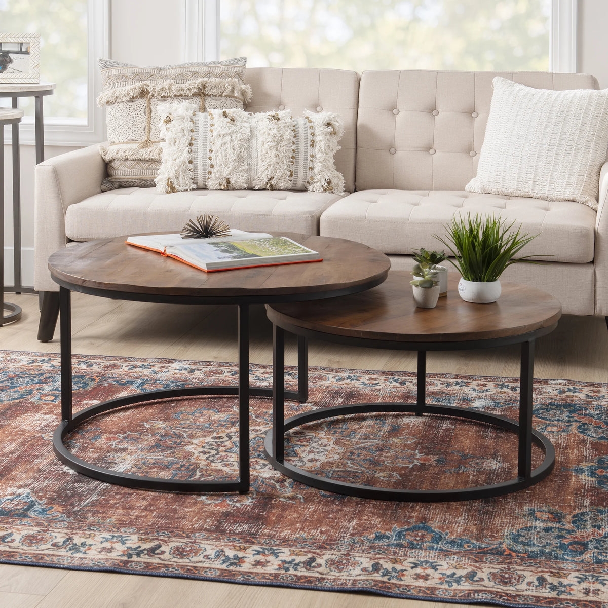 Darden Bohemian Nesting Coffee Tables, Set of 2, Black/Brown