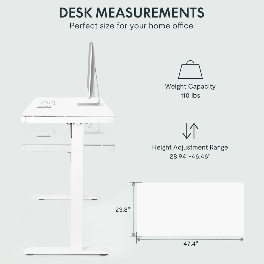 FLEXISPOT 48" W Home Office Height Adjustable Standing Desk White and Maple with USB Charge Ports and Embedded Drawer