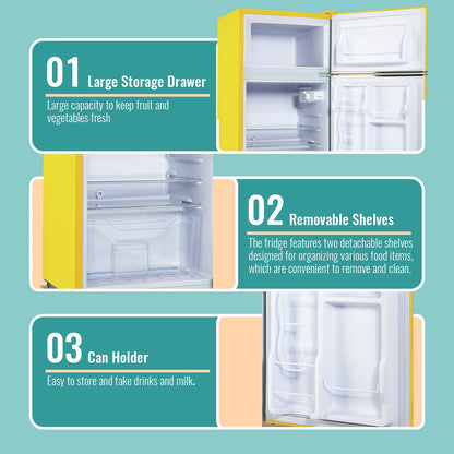 TACOOL Refrigerator with Top Freezer 3.5Cu.ft Two Door Small Mini Fridge with Extra Drink Space for Home Office Dorm Red