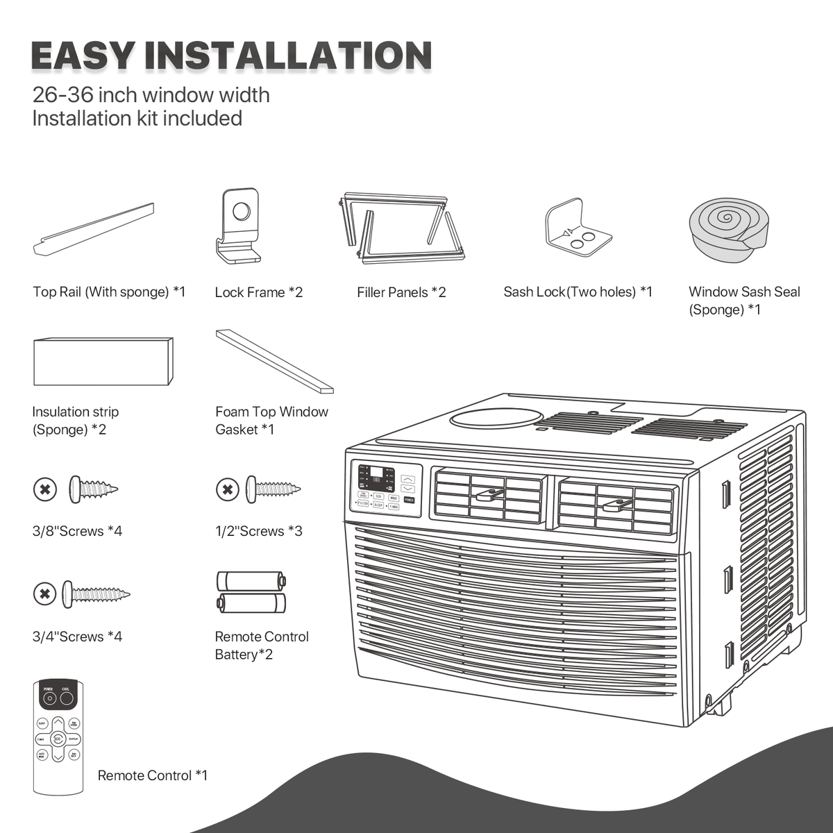 mollie 12,000 BTU 115V Window Air Conditioner, Cools Rooms up to 450 Sq.Ft., Window AC Unit with Remote Control, 24H-Timer and 3 Fan Speeds, White