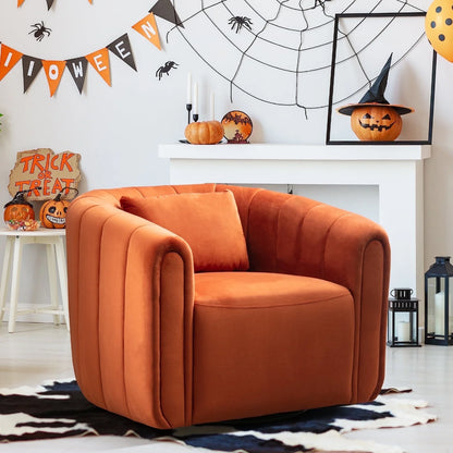 Bonzy Home Swivel Chair with Plump Pillow, Modern Velvet Accent Chair for Living Room Bedroom , Comfy Round Armchair, Orange
