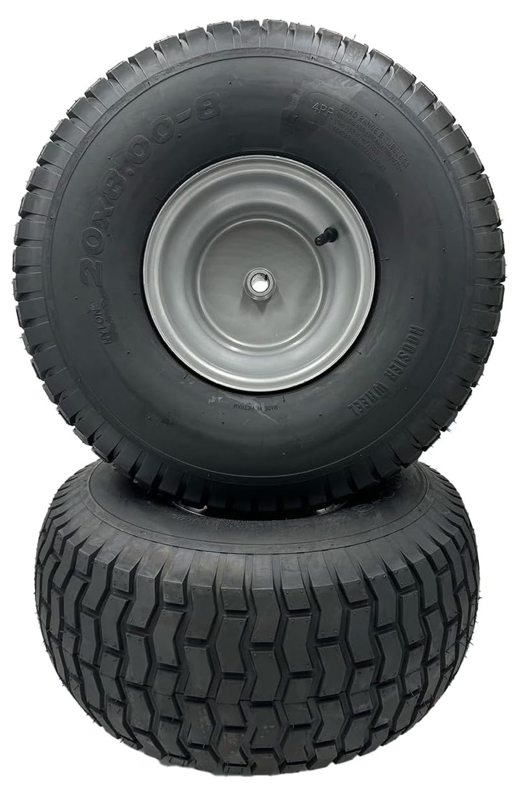 Set of 2 - Silver 20x8.00-8 Lawn Mower Tire with Rim - Fits on 3/4 Inch Axle