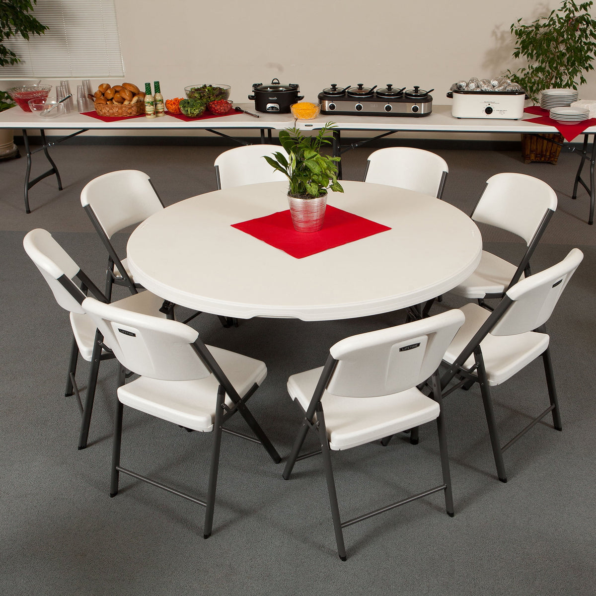 Lifetime 60 inch Round Folding Table, Indoor/Outdoor Commercial Grade, Almond (280435)