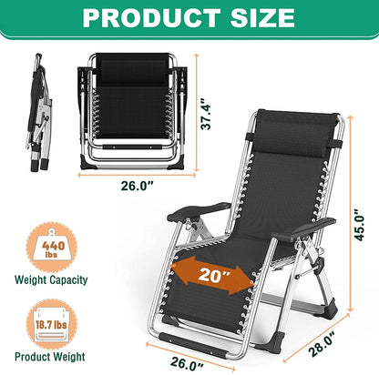 NAIZEA Zero Gravity Chair with Removable Cushion and Cup Holder Black