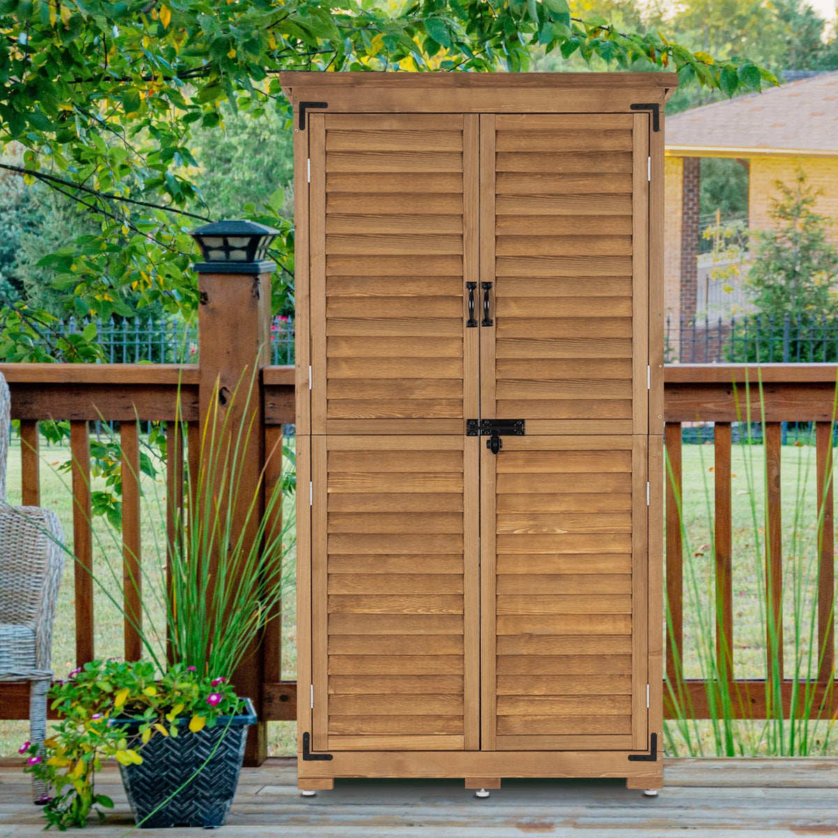 MCombo Tall Garden 1.52 x 2.85 ft. Wood Storage Shed, Brown