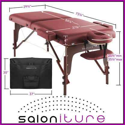 Saloniture Professional Portable Lightweight Bi-Fold Memory Foam Massage Table with Reiki Panels  - Includes Headrest, Face Cradle, Armrests and Carrying Case - Burgundy