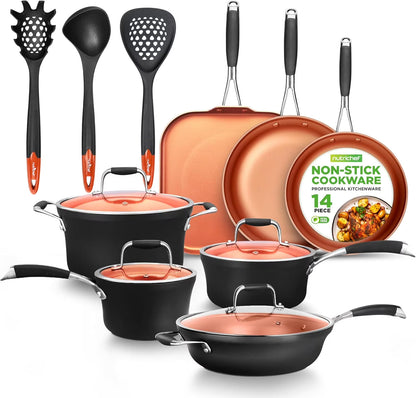 54-Piece Kitchen Cookware Set �C Complete Non-Stick Ceramic Pots and Pans Set with Utensils, Bakeware, and Knife Set, Gas, Electric & Induction Compatible, Blush Pink Kitchen Essentials