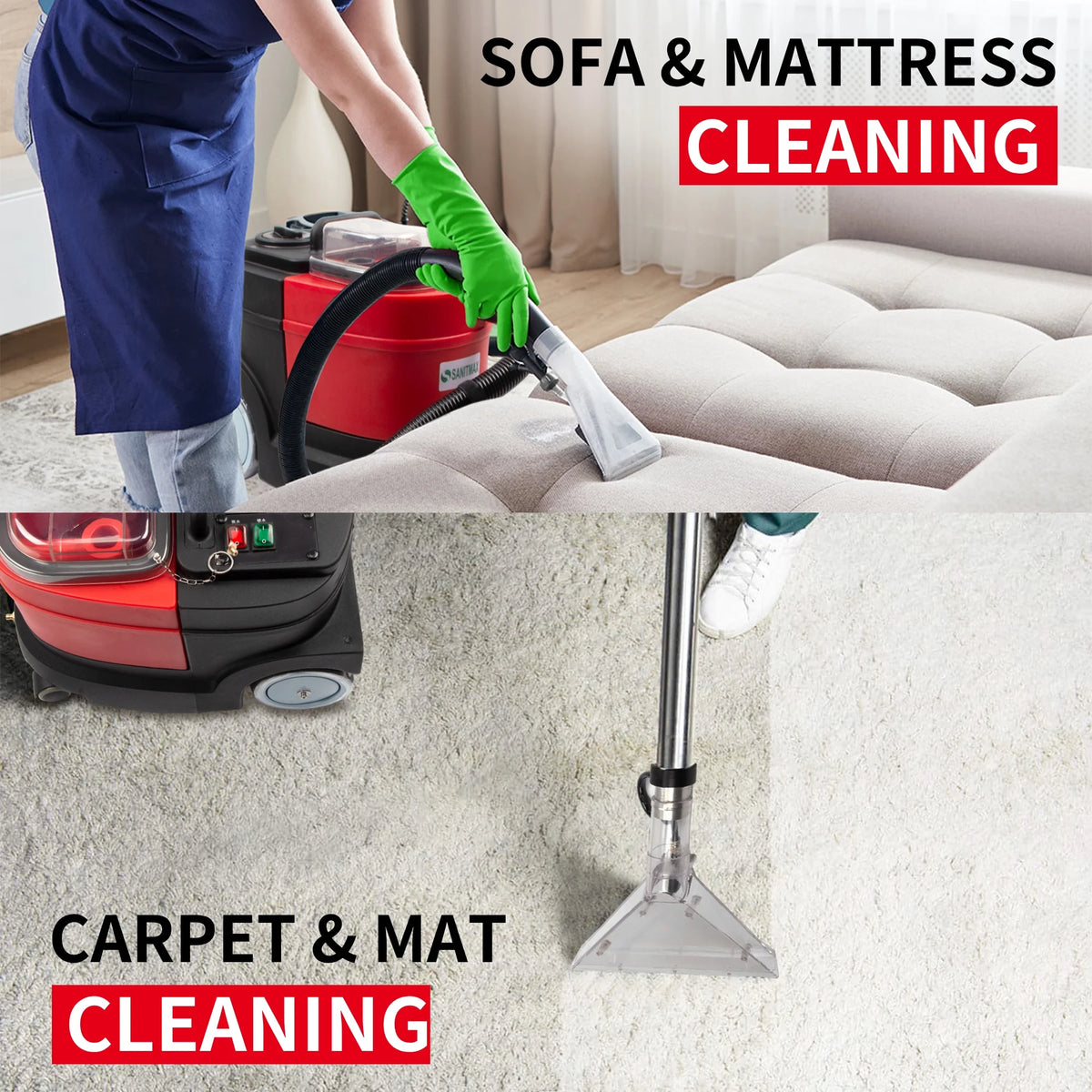 Carpet and Upholstery Extractor Cleaning Machine, Powerful 1.07 HP Motor, 3.7-gal Tank