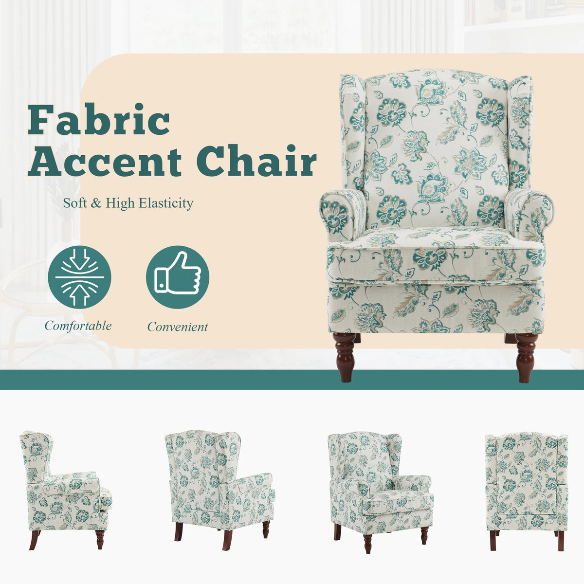 EROMMY Upholstered Accent Chair, Floral Print Fabric Armchair