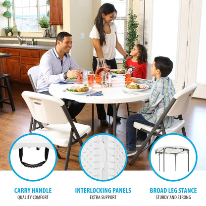 Lifetime 48 inch Round Fold-in-Half Table, Indoor/Outdoor Essential, White Granite (280064)