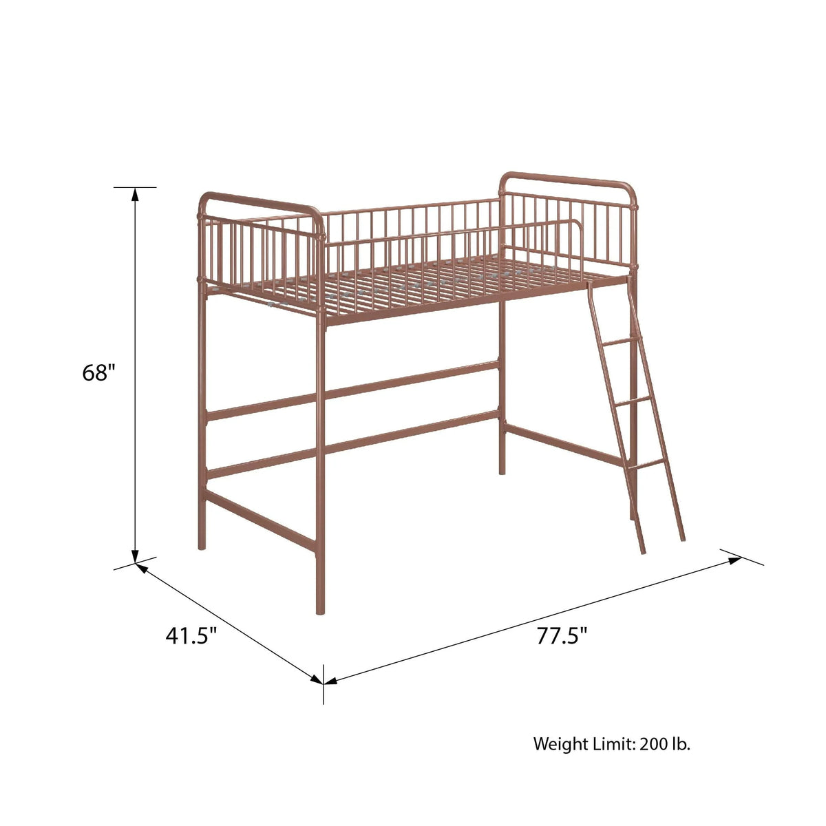 Better Homes & Gardens Kelsey Twin Metal Loft Bed, Rose Gold
