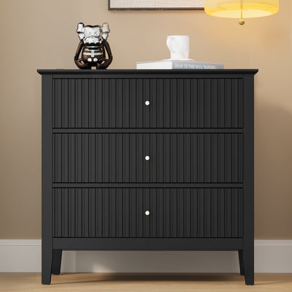 May Color Large White 3 Drawer Dresser Set of 2 with Fluted Panel, Modern Chest of Drawers with Silent Slide Drawers, Wood Accent Nightstand with Storage for Bedroom Living Room, Hallway