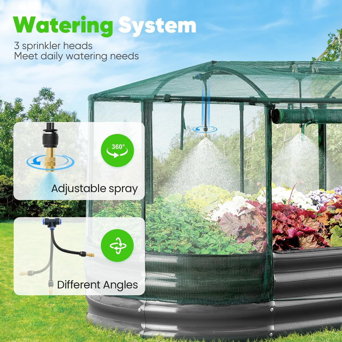 Quictent 8x3x1 ft Galvanized Raised Garden Bed Kit with Self Watering System and Mesh Cover, Large Oval Metal Outdoor Planter Garden Boxes for Vegetables Herbs Flowers