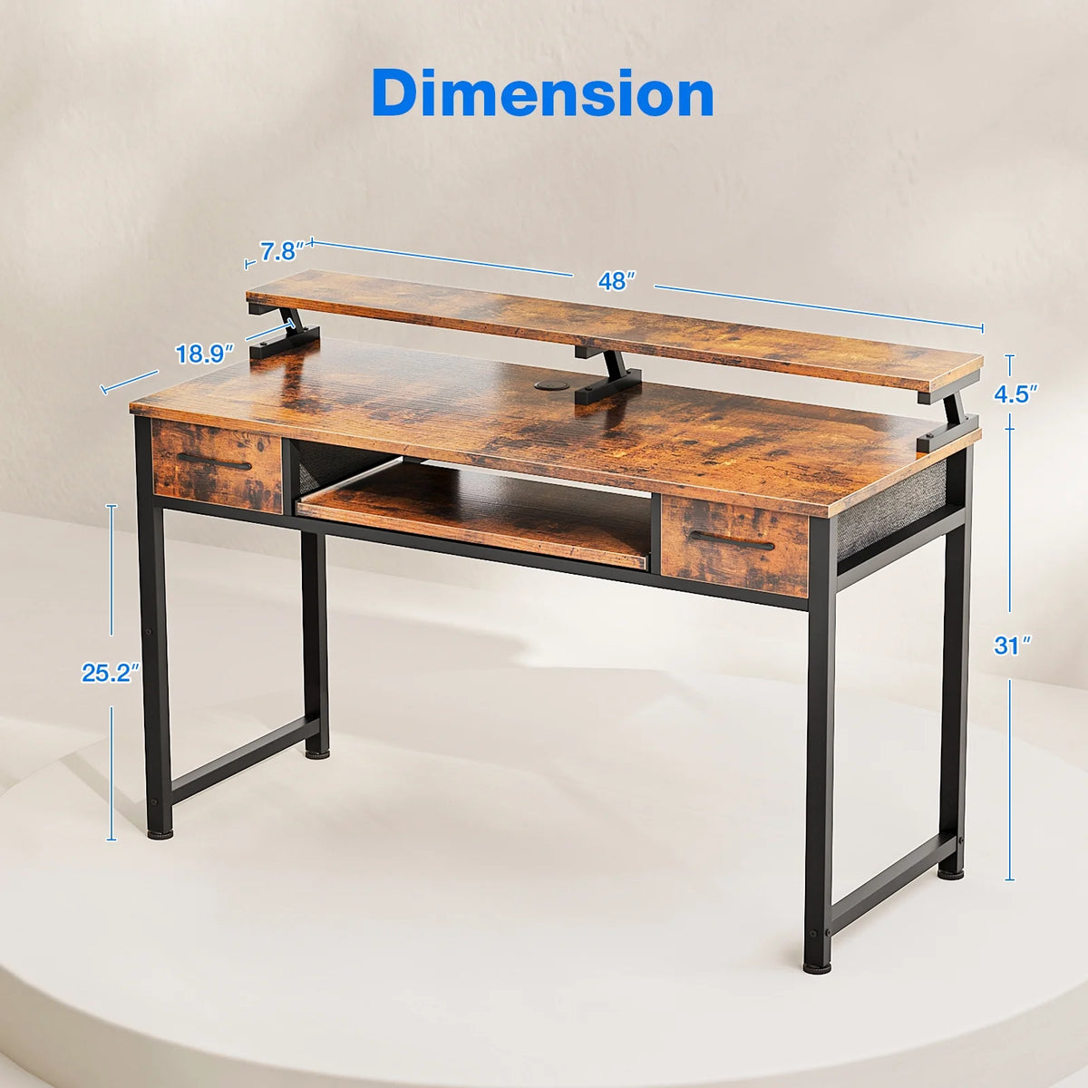 White Computer Desk with Drawers for Storage - 48 inch Home Office Desk with 8 Fabric Drawers, Writing Study Desk with Drawers on Both Sides for Bedroom