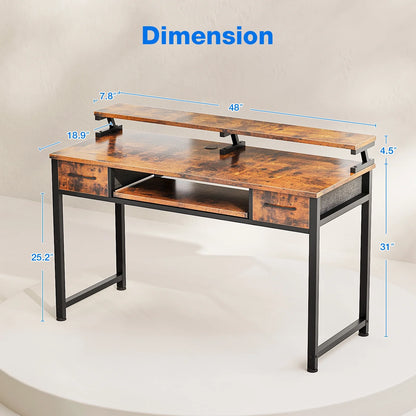 White Computer Desk with Drawers for Storage - 48 inch Home Office Desk with 8 Fabric Drawers, Writing Study Desk with Drawers on Both Sides for Bedroom