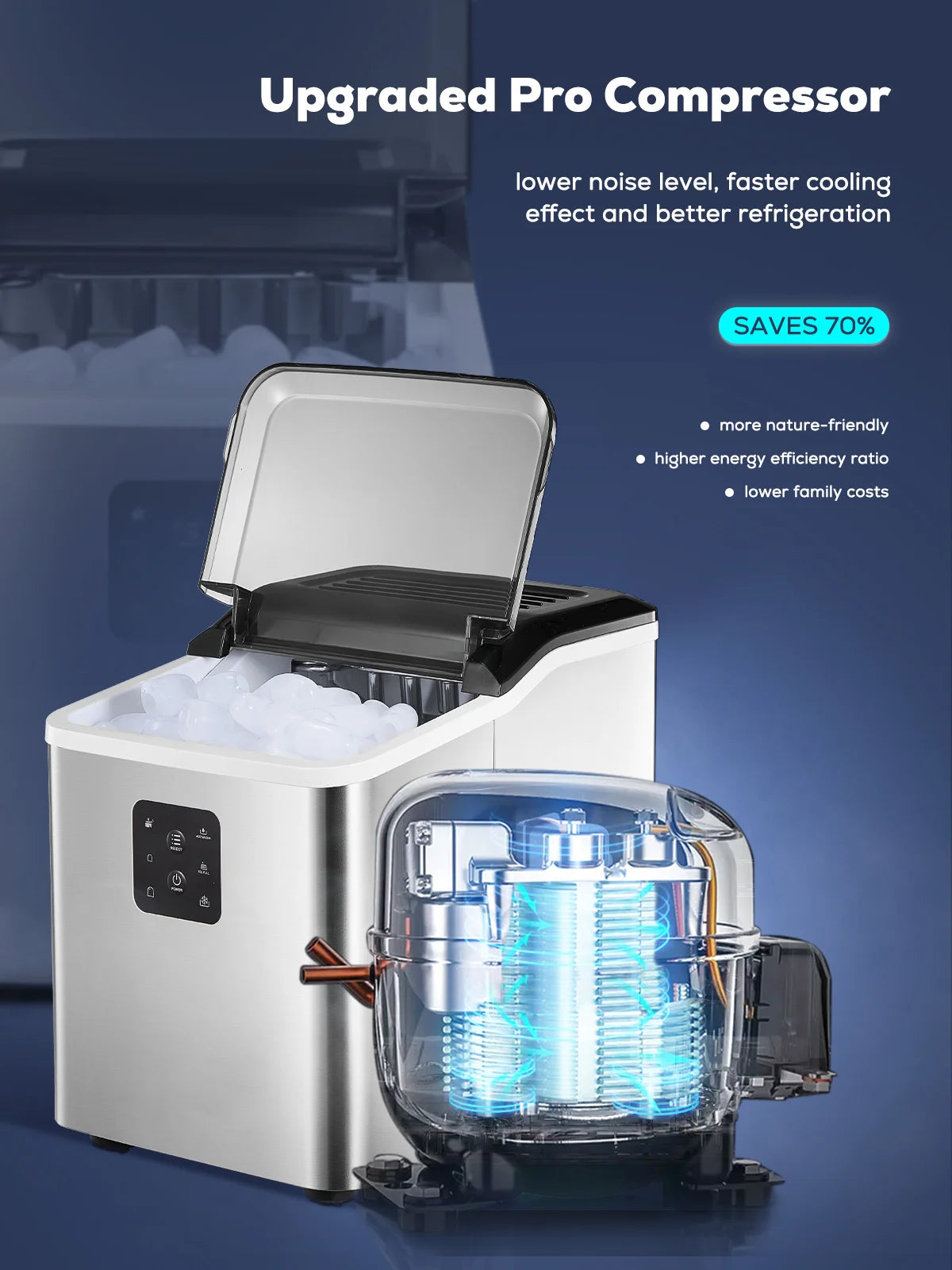 Stainless Steel Ice Makers Countertop 30lbs in 24h, 9 Bullet Cubes in 5 Mins, 2 Sizes, Self-Clean, FOHERE