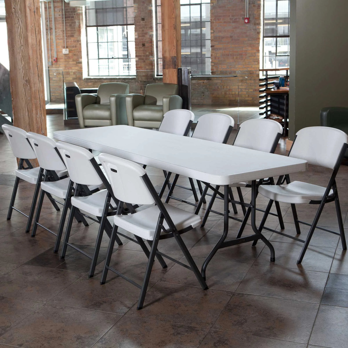 Lifetime Combo Set of (4) 8-Foot Rectangle Folding Tables & (32) Chairs, Indoor/Outdoor Use, White (80147)
