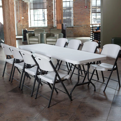 Lifetime Combo Set of (4) 8-Foot Rectangle Folding Tables & (32) Chairs, Indoor/Outdoor Use, White (80147)