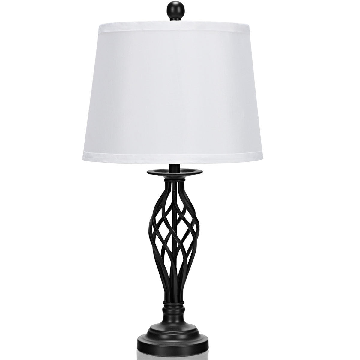 Gymax 3-Piece Lamp Set 2 Table Lamps 1 Floor Lamp Fabric Shades Living Room Bedroom