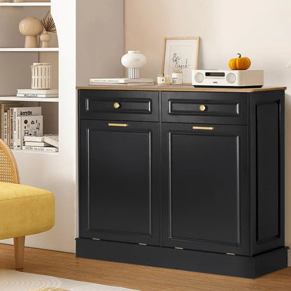 Eclife 20 Gallons Double Tilt Out Trash Cabinet Wood Tabletop, Upgrade Gray, WB010GY