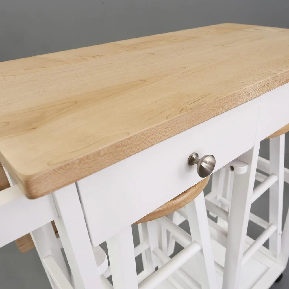 American Trails Breakfast Cart with Drop-Leaf Table, American Maple Top, Square - White
