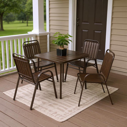 Homy Casa 5-Piece Outdoor Patio Dining, One Table with 4 Chairs for Garden Patio & Backyard, Brown