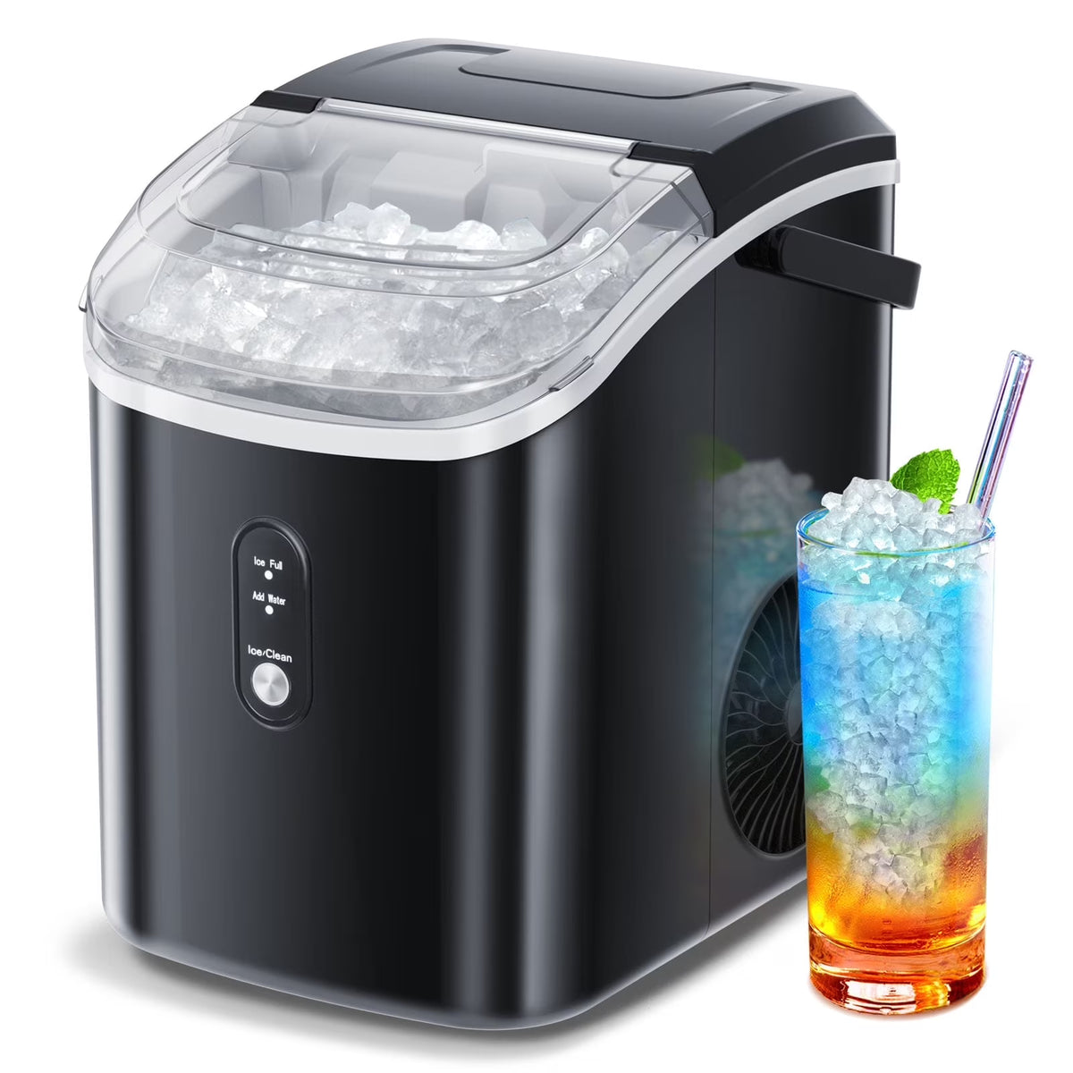 Auseo SS Nugget Countertop Ice Maker with Soft Chewable Ice, 35Lbs/24H, Self-Cleaning, Ice Scoop, Stainless Steel Silver, for Kitchen/Office/Party