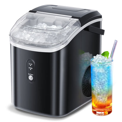 Auseo SS Nugget Countertop Ice Maker with Soft Chewable Ice, 35Lbs/24H, Self-Cleaning, Ice Scoop, Stainless Steel Silver, for Kitchen/Office/Party