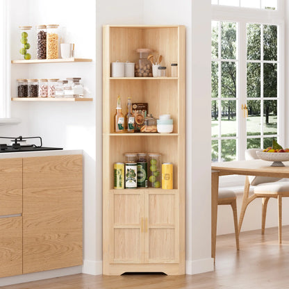 67'' Tall Corner Storage Cabinet with 2 Barn Doors for Living Room, Kitchen, Bathroom, Laundry Room, White