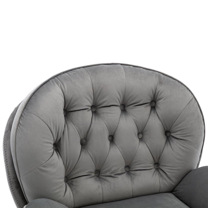 Swivel Accent Chair with Ottoman, Velvet Accent chair with Footrest, Mid-Century Modern Lounge Chair and Ottoman Set, Reading Chair for Living Room, Bedroom, Reading Room, Home Office, Blue