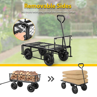 Farmdex Steel Mesh Garden Cart with 10" Tires Wagon Cart Newest Garden Utility Carts Heavy Duty 660LBS Capacity Folding Utility Wagon with Removable Sides, Garden Wagon for Yard