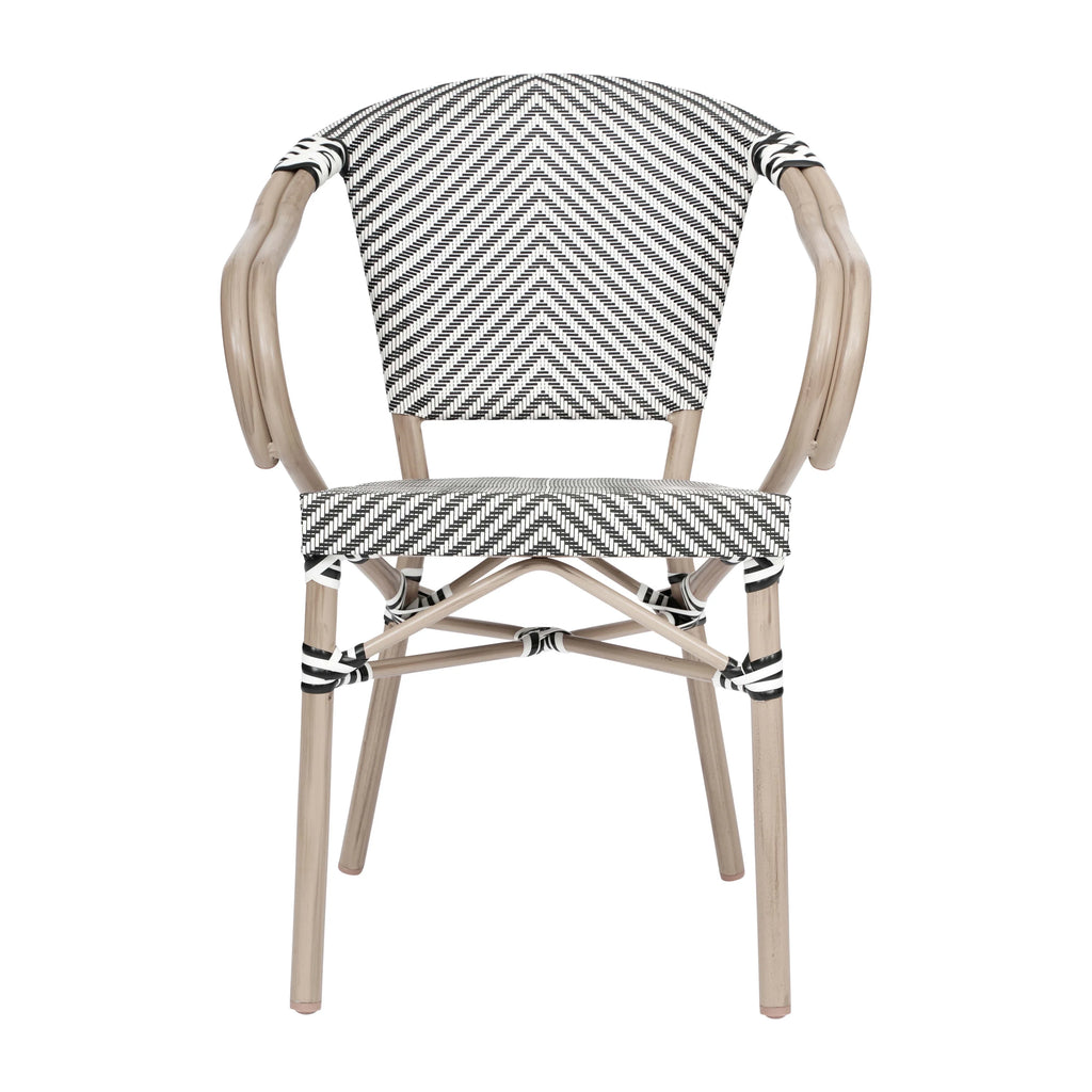 Flash Furniture Marseille Indoor/Outdoor French Bistro Stacking Chair with Arms Black/Natural