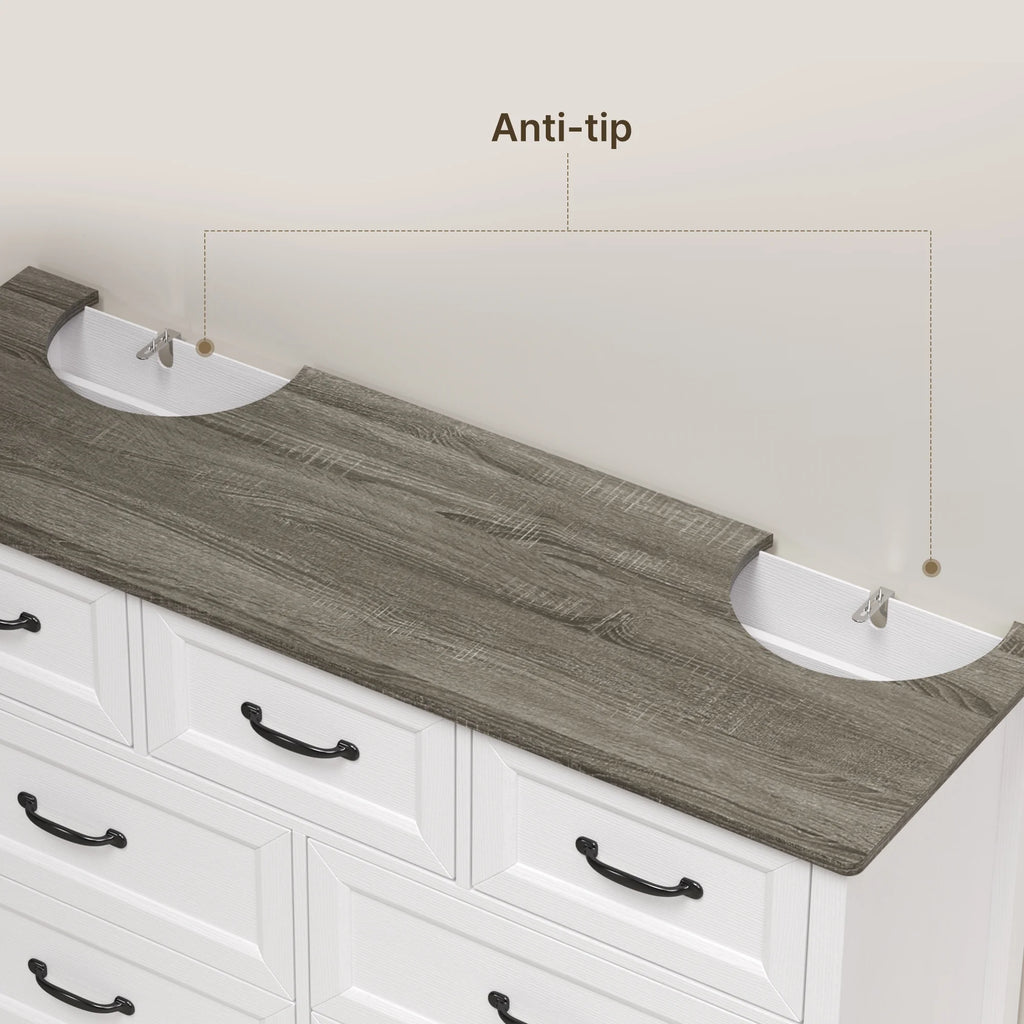 Lofka 47.2" Dresser for Bedroom with 6 Double Drawers, Farmhouse Wood Storage Cabinet with Smooth Metal Handle