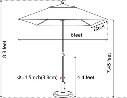EliteShade Sunumbrella 6x6Ft Square Market Umbrella with Ventilation