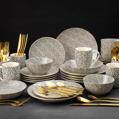 Thyme & Table 60-Piece Dot Dinnerware & Gold Flatware Set, Service for 6