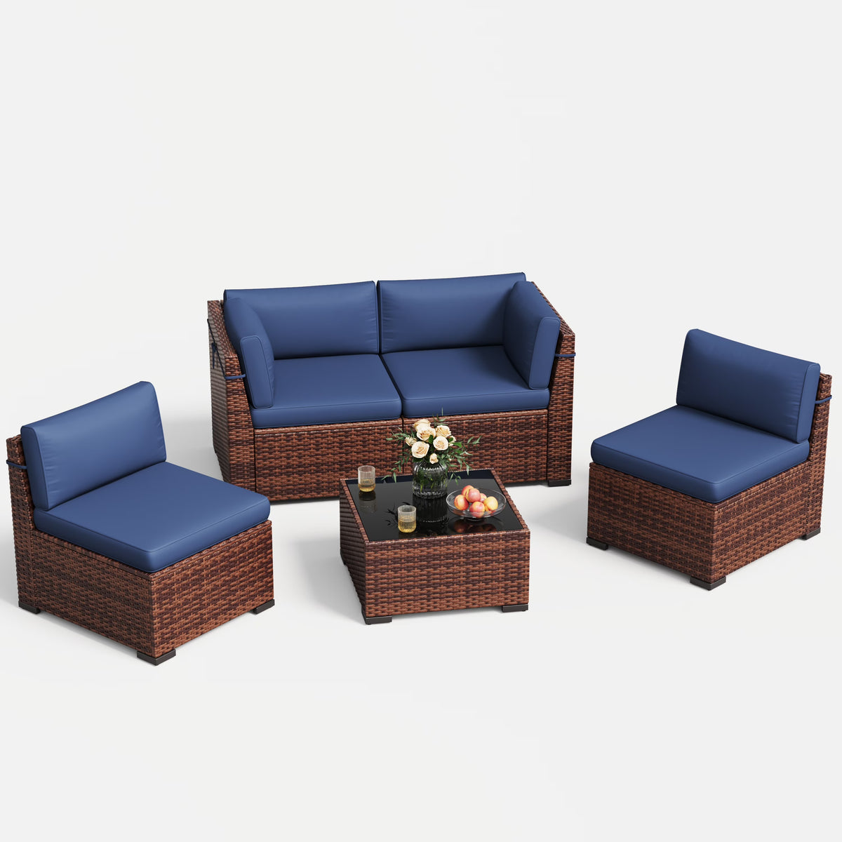 ELPOSUN 7 Pieces Patio Furniture Set, Outdoor Furniture Sectional Rattan Sofa for Backyard Garden Dark Grey
