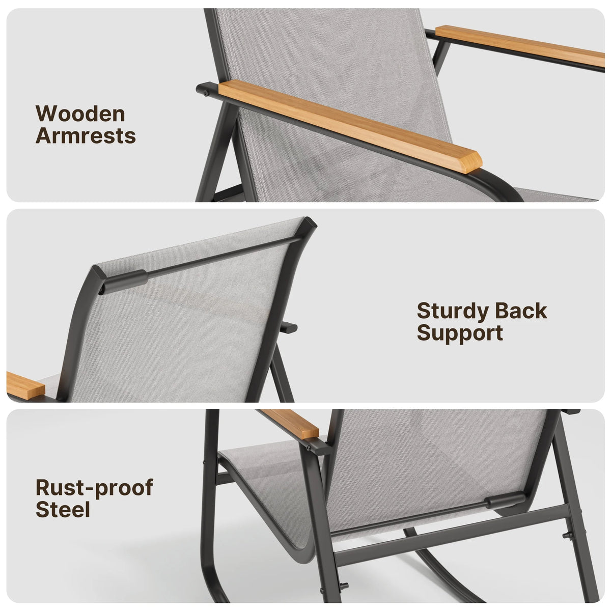 Patio Conversation Sets for 4, Lofka 4 Pieces Patio Furniture Sets with Rocking Bistro Fabric chairs, Garden Loveseat, Glass Coffee Table for Backyard, Poolside, Porch, Lawn, Black